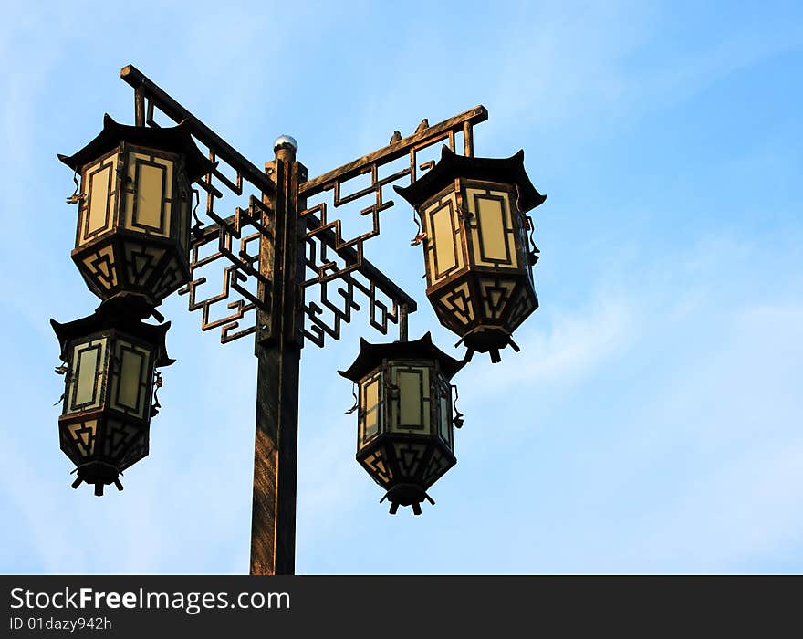 Street lamp stayed in Chinese temple. It\'s chinese style...