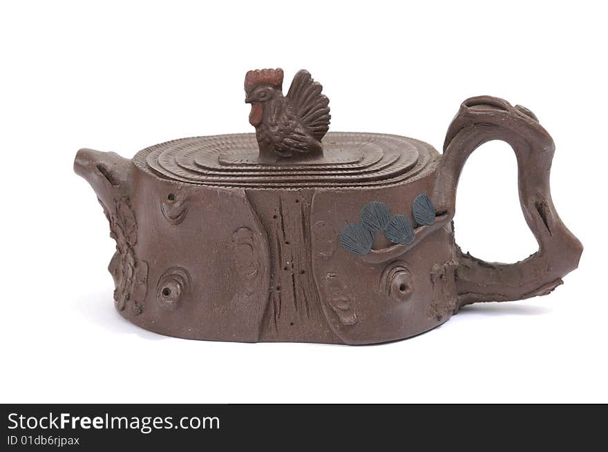 Isolated clay teapot on white background