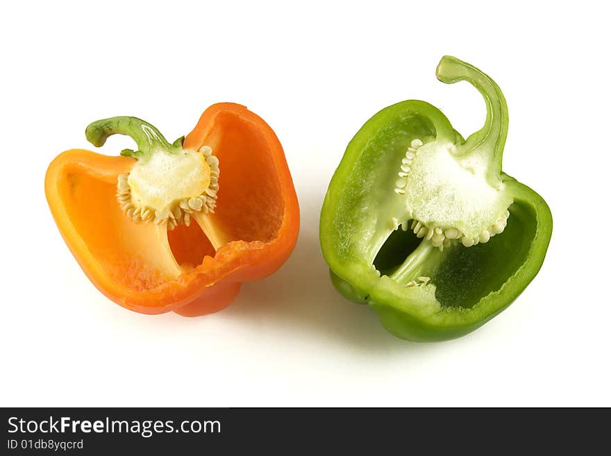 Capsicum pieces in white background