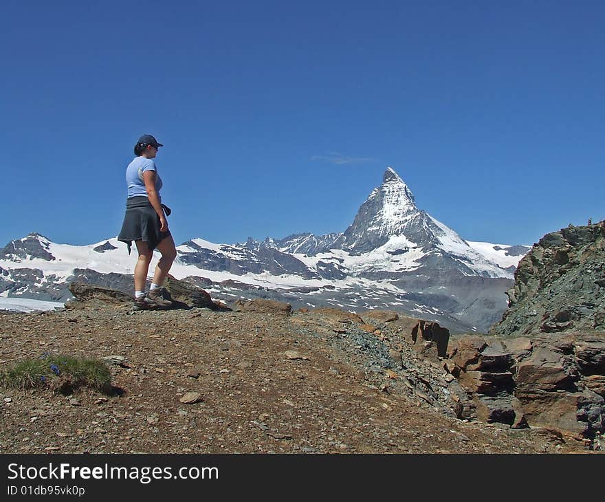 Walking girl near gornergrat (sui). Walking girl near gornergrat (sui)