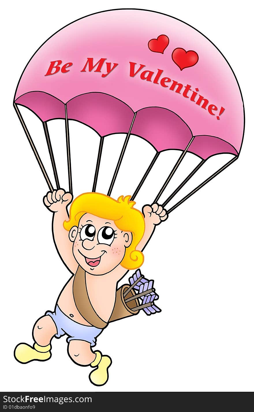 Pink parachute cupid - color illustration.