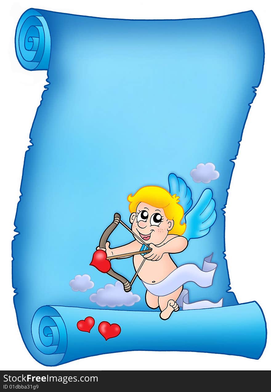 Valentine blue letter with shooting cupid - color illustration. Valentine blue letter with shooting cupid - color illustration.