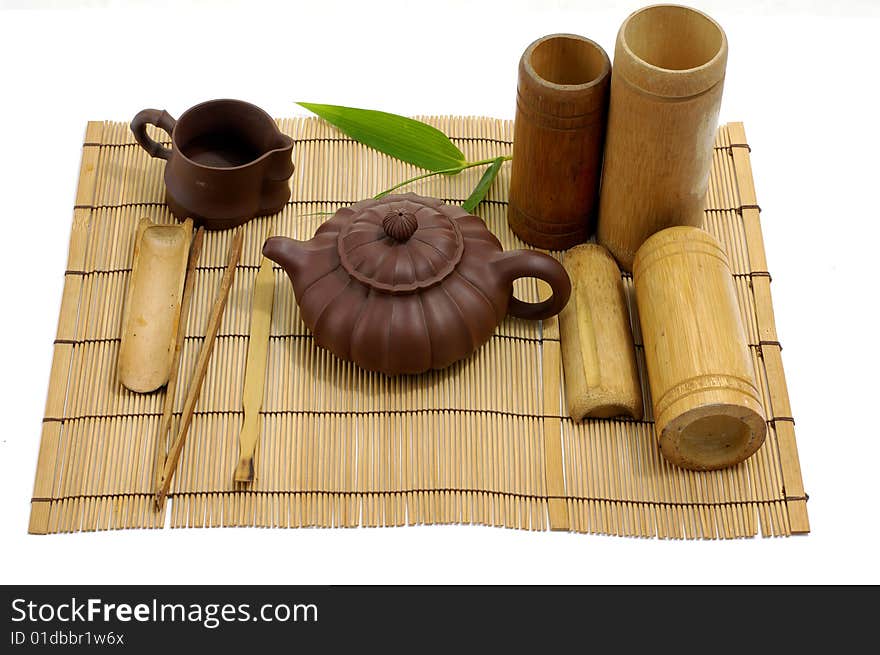 Pottery tea service, isolated on white