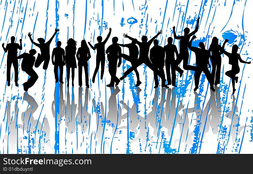 Illustration of people jumping and shadow