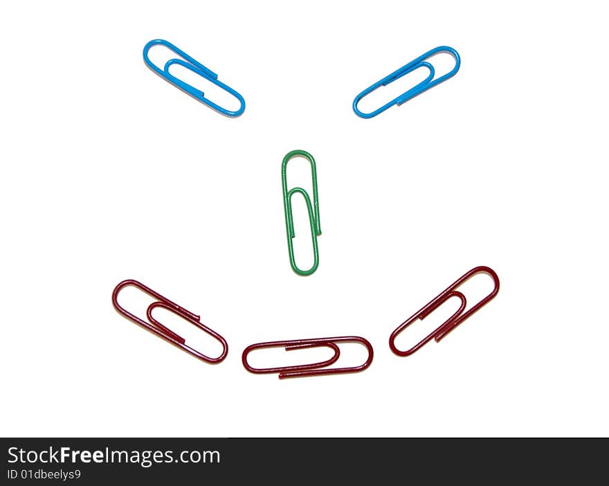 Photo of paper clips in the form of the nice smiling person.