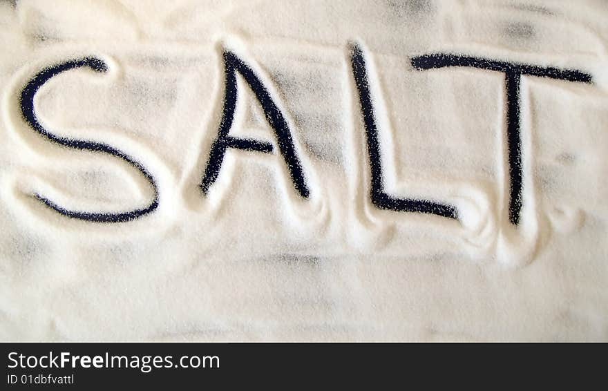 A close-up view of the written word SALT