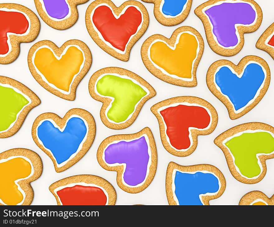 Multicoloured heart cookies