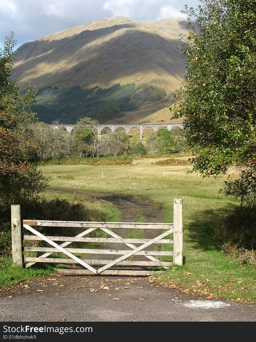 Mountain,bridge and gate in Scotland