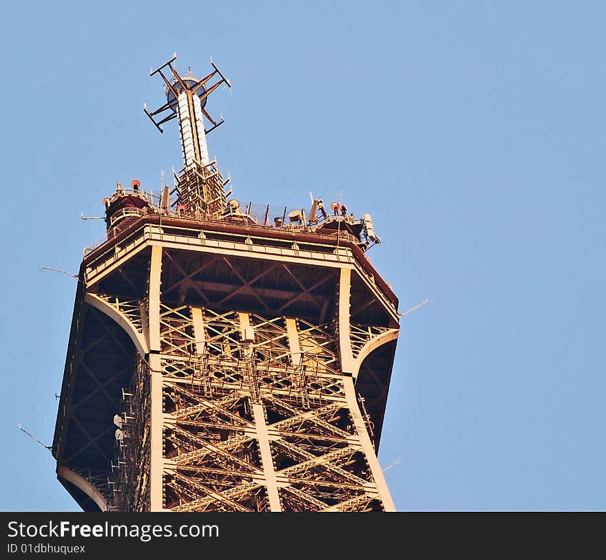 Antennas and communication gear on top of the Eiffel tower. Antennas and communication gear on top of the Eiffel tower