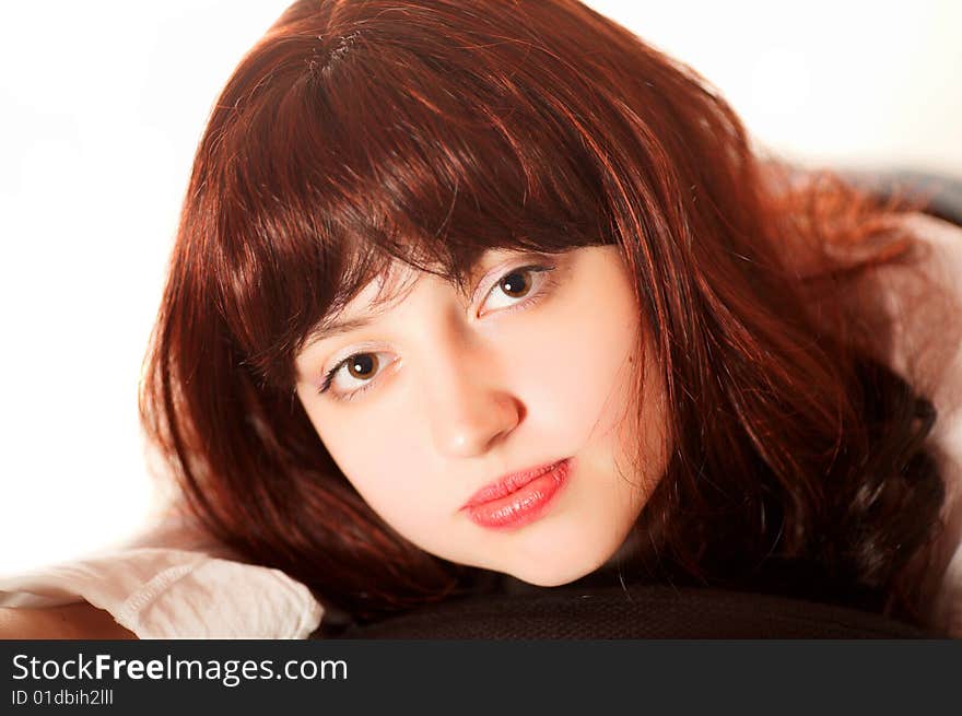 Close-up portrait of young beautiful woman, isolated