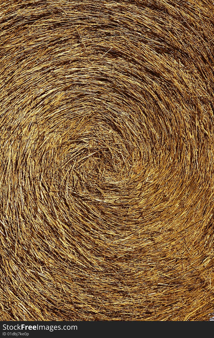 Yellow Straw Round Bale, Macro Texture Background