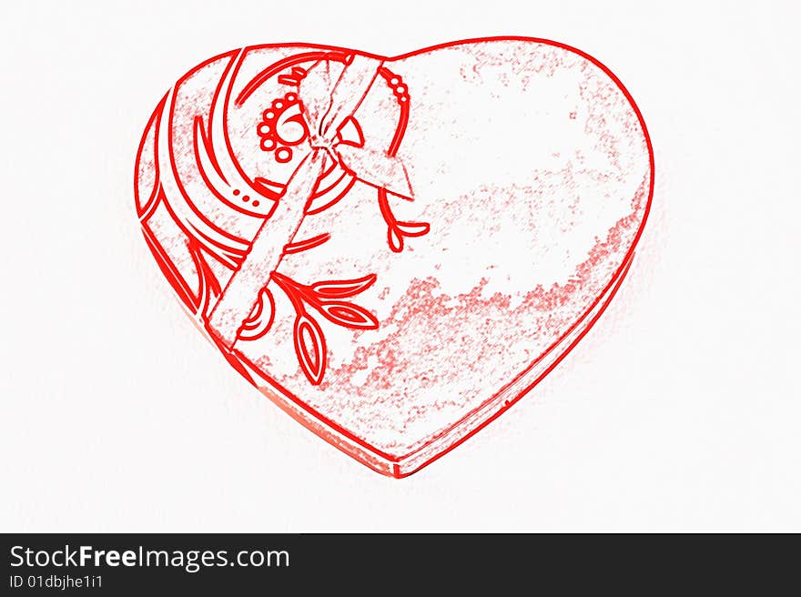 Illustration of a red heart shaped box