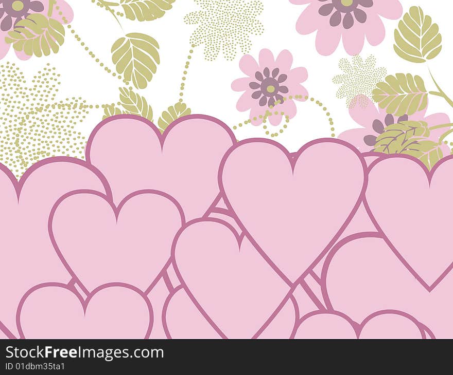 Valentines day background with hearts, vector illustration