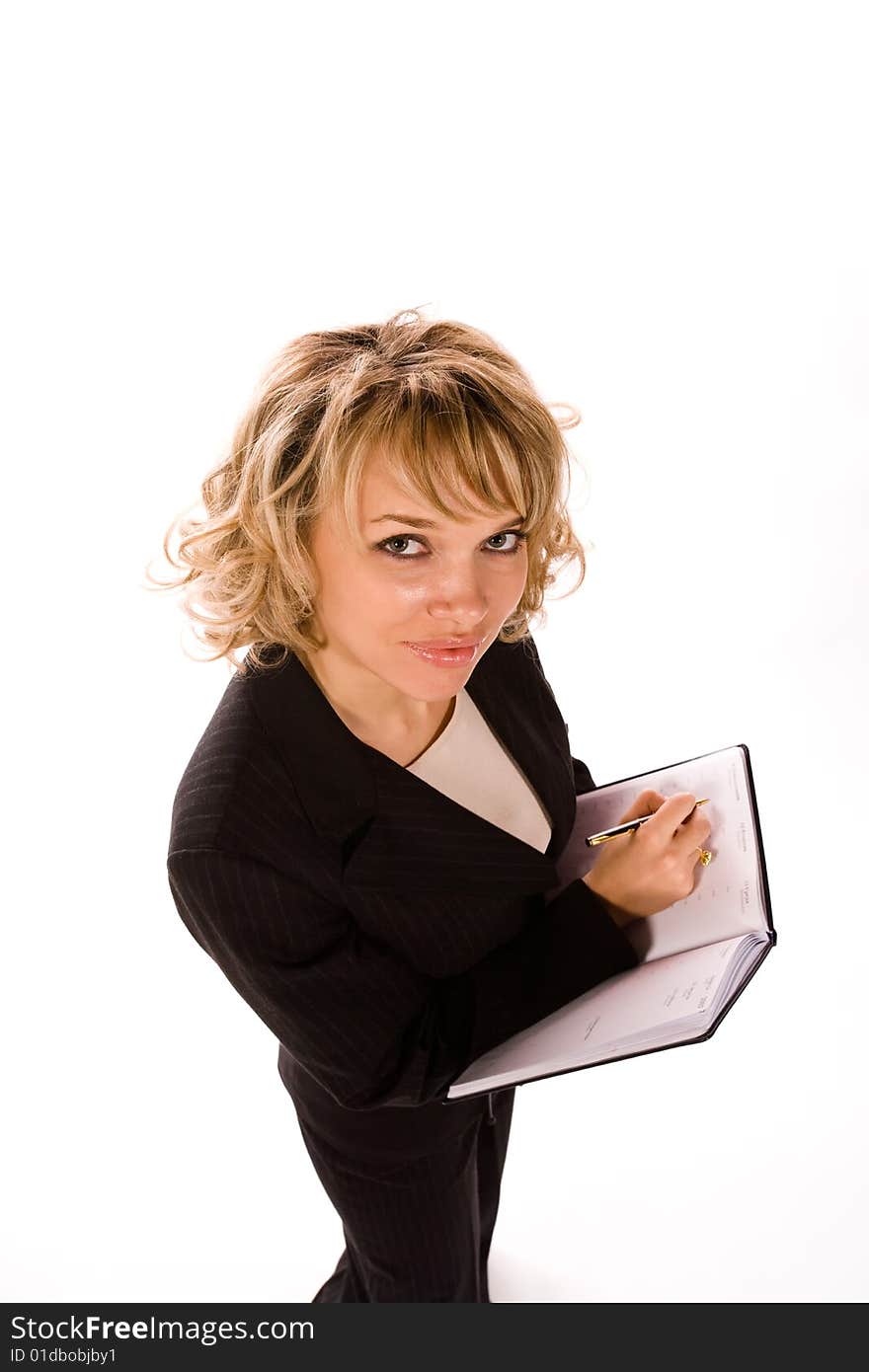 Portrait of attractive businesswoman over white background