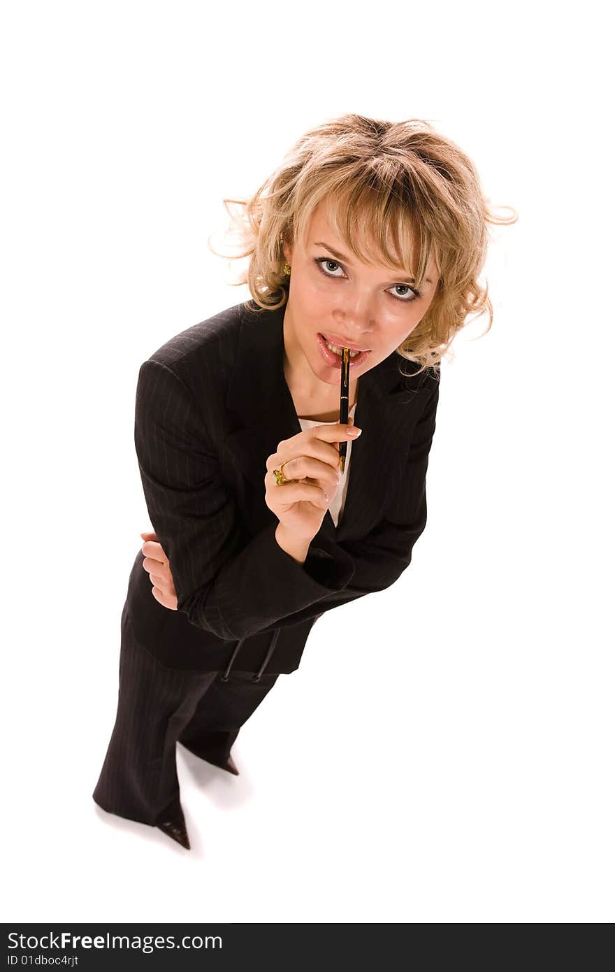 Portrait of attractive businesswoman over white background