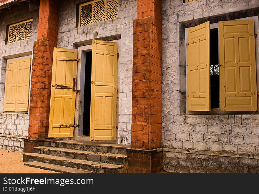 Entrance of a portuguese colonial church in a village in india. Entrance of a portuguese colonial church in a village in india