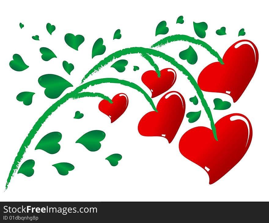 Vector growing red hearts against the white background. Vector growing red hearts against the white background