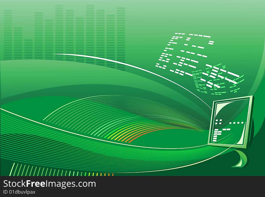 Computer background in green color with waves. Computer background in green color with waves