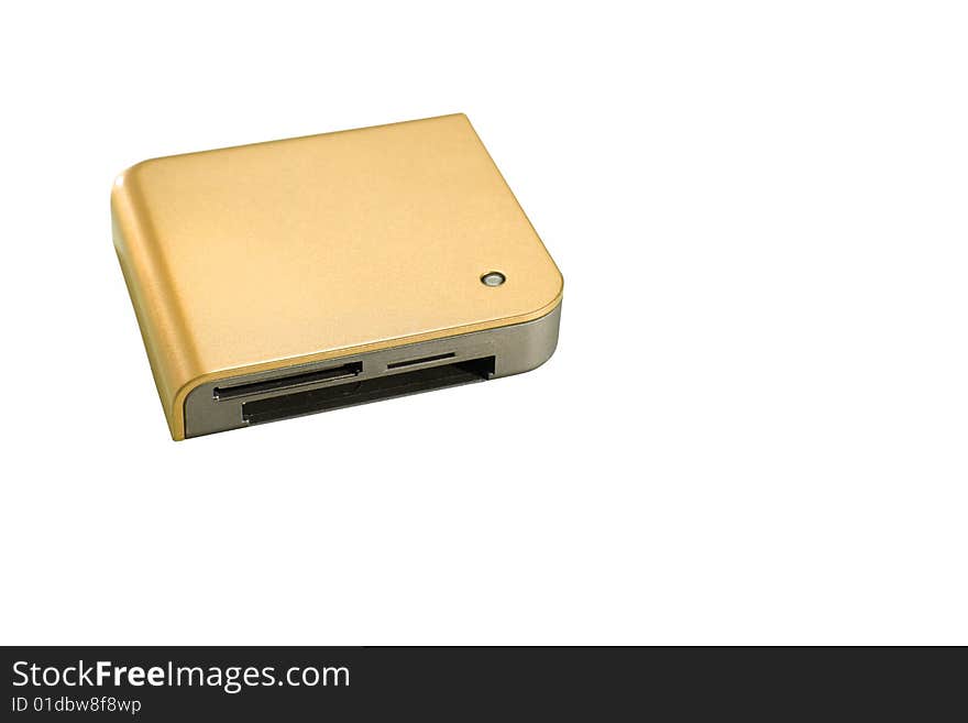 Golden usb card reader isolated on white