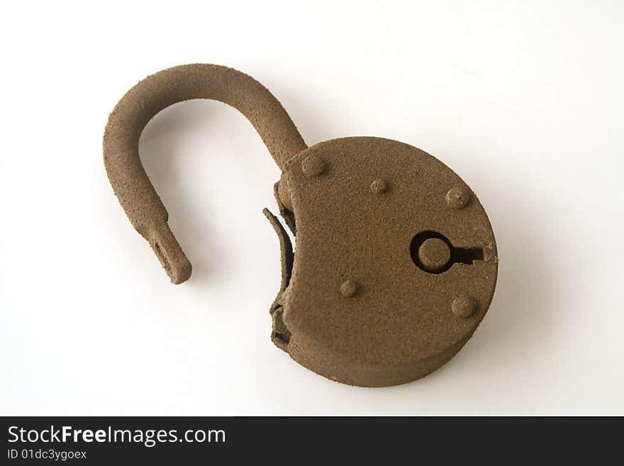 Open Padlock,old,white Background