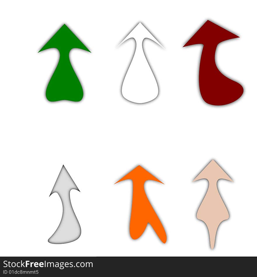 Various forms and colours of a set of arrows