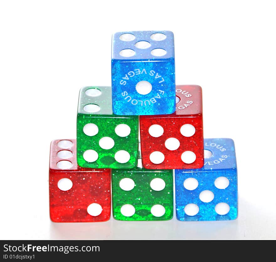 A pyramid of colorful dice