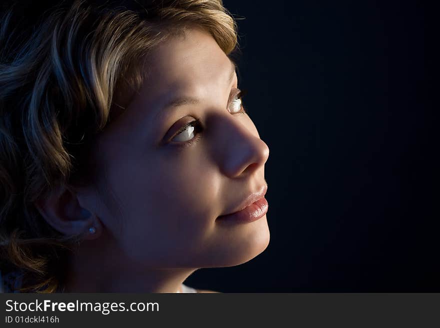 Portrait Of Pretty Blond Girl Looking Up