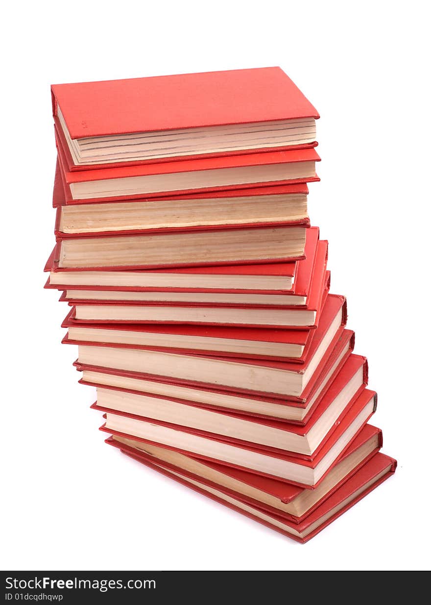 Pile of red books on a white background