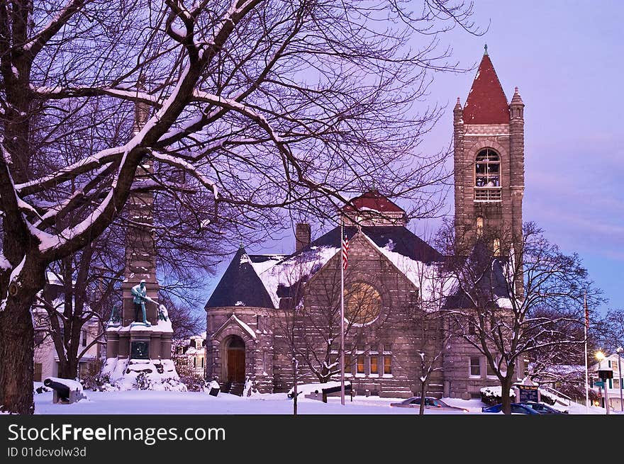 A church in a winter evening