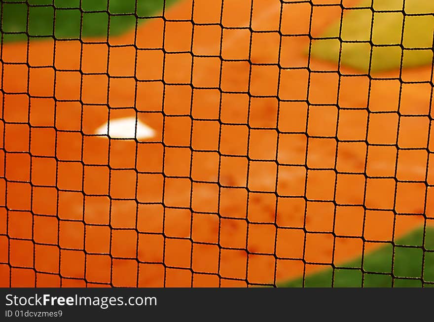 Looking through the net at ballfield