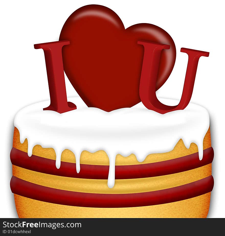 Valentines Day cake, illustration on white background