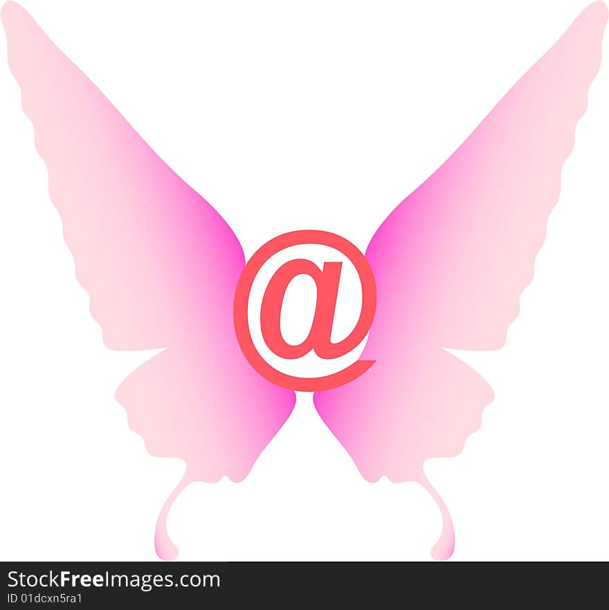 The image of a badge of e-mail as the butterfly with pink wings. The image of a badge of e-mail as the butterfly with pink wings.