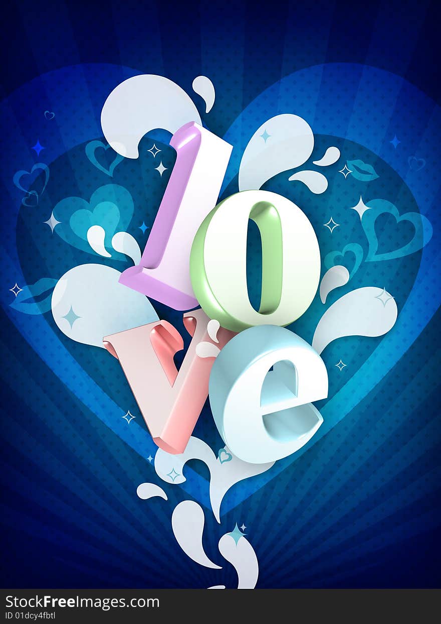 Love illustration on blue texture background, Wallpaper