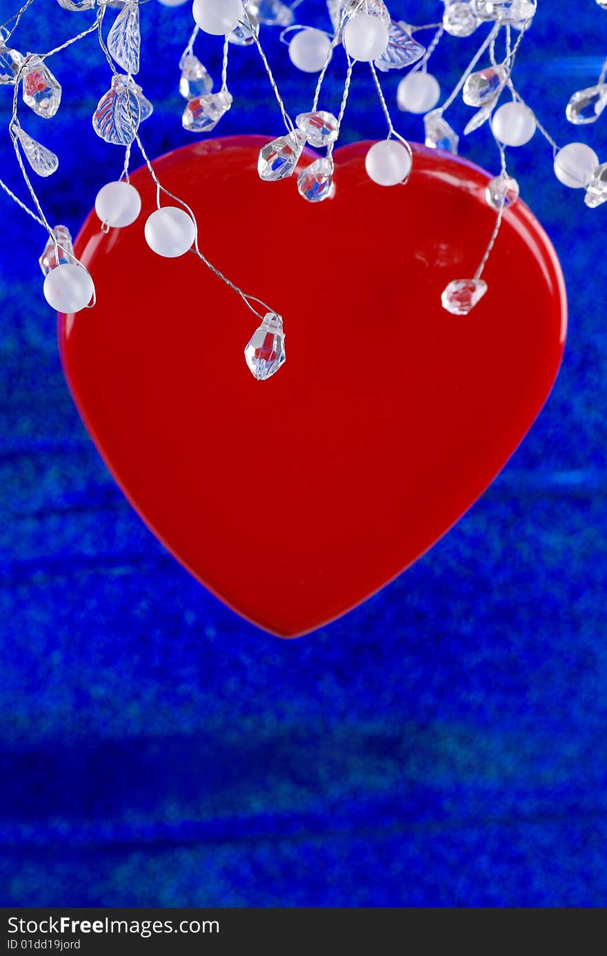 Red Heart On Blue Background