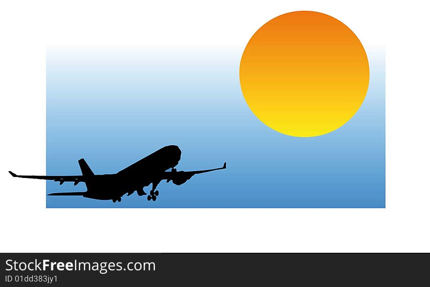 Airplane rear view silhouette - sunset (with vector EPS format). Airplane rear view silhouette - sunset (with vector EPS format)