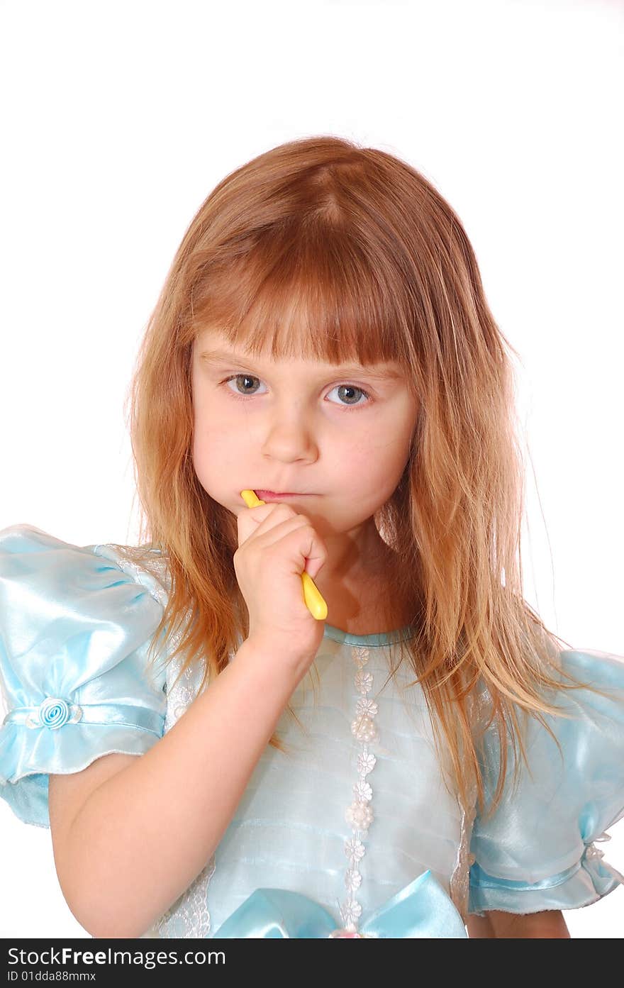 Little 4 year old girl brushing her teeth. Little 4 year old girl brushing her teeth