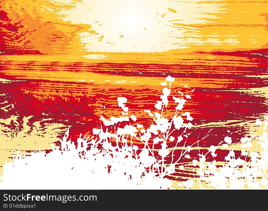 Background of tracing silhouettes: grass, leafs, flower, vector