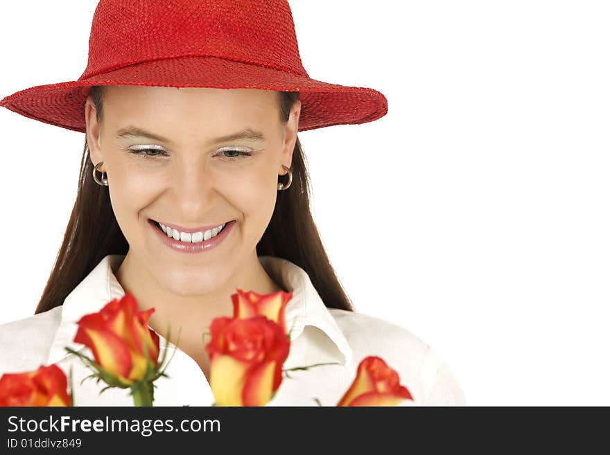 Young girl smiles after getting Valentine's flowers. Young girl smiles after getting Valentine's flowers