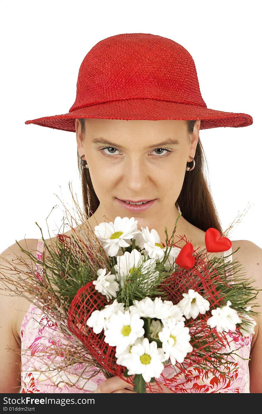 Romantic girl holds Valentine's flowers