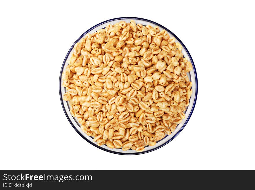 Popped wheat grains in cup