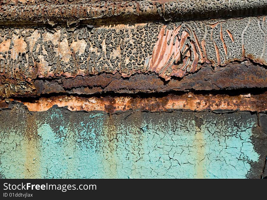 Rusty metal surface with the cracked paint