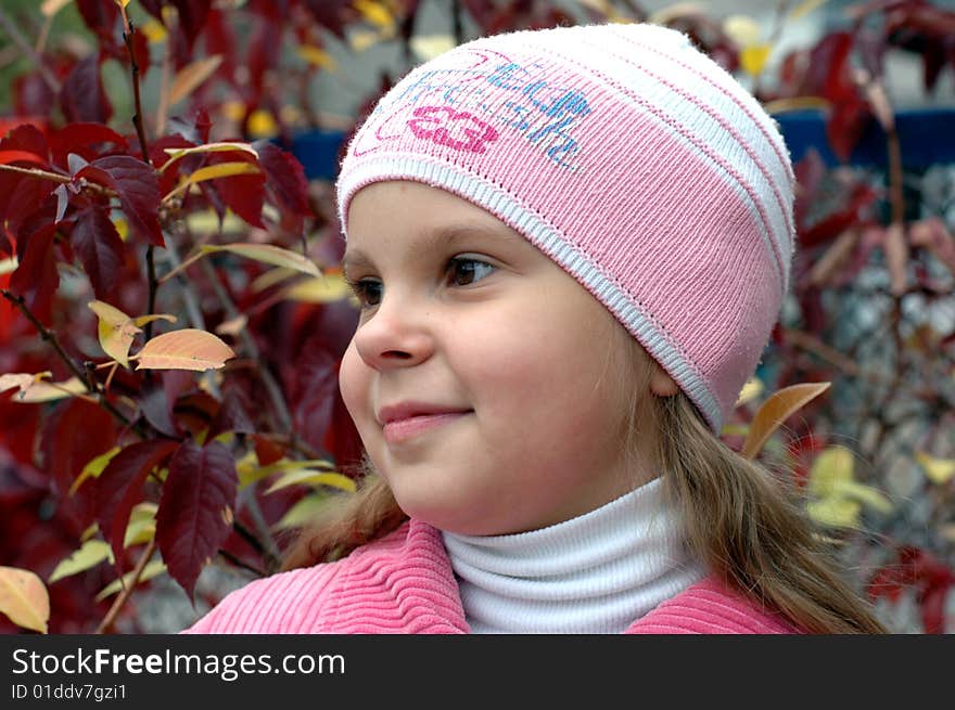 Little girl in pink hat