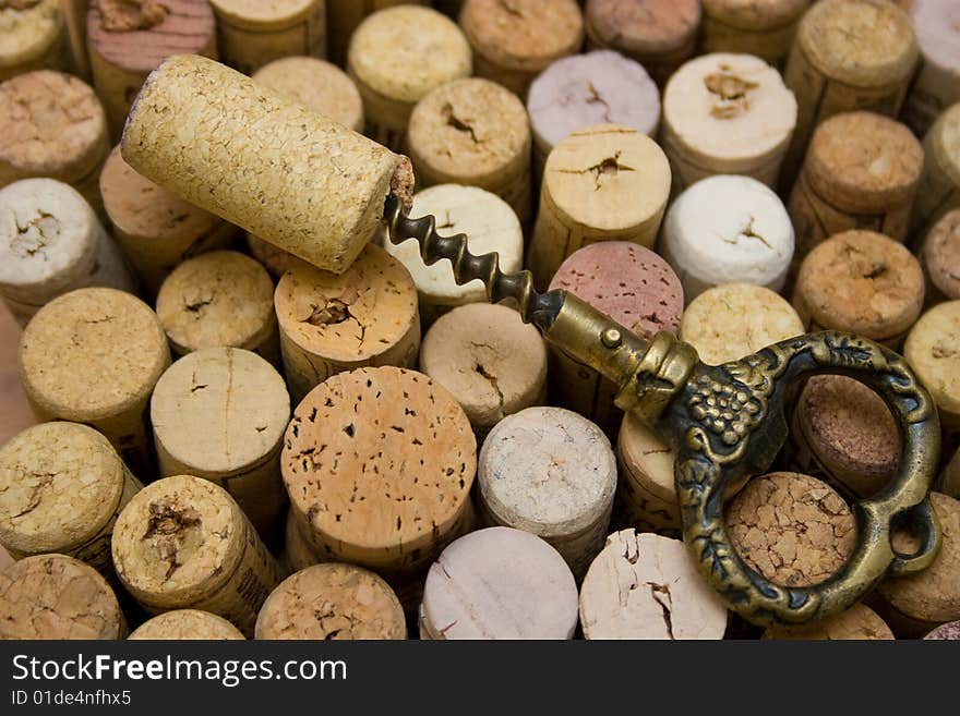 A closeup, detailed view of a corkscrew used to pull corks from wine bottles. A closeup, detailed view of a corkscrew used to pull corks from wine bottles.