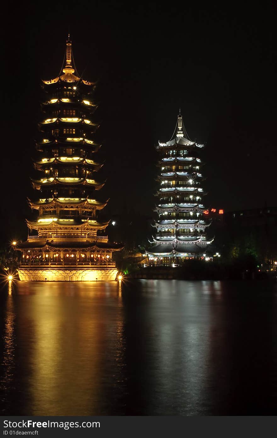 Night photograph of the beautiful padoga's in Guilin. Night photograph of the beautiful padoga's in Guilin