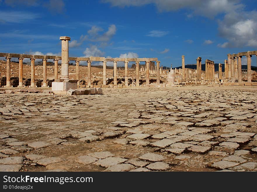 Ancient roman ruins in Jerash,  Jordan. Ancient roman ruins in Jerash,  Jordan