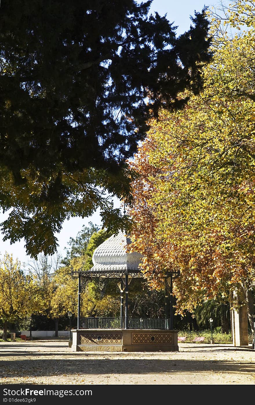 Beautiful ironwork bandstand in a park, Portugal. Beautiful ironwork bandstand in a park, Portugal