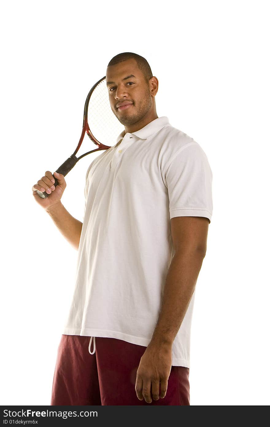 Black Man in White Shirt Holding Tennis Racket