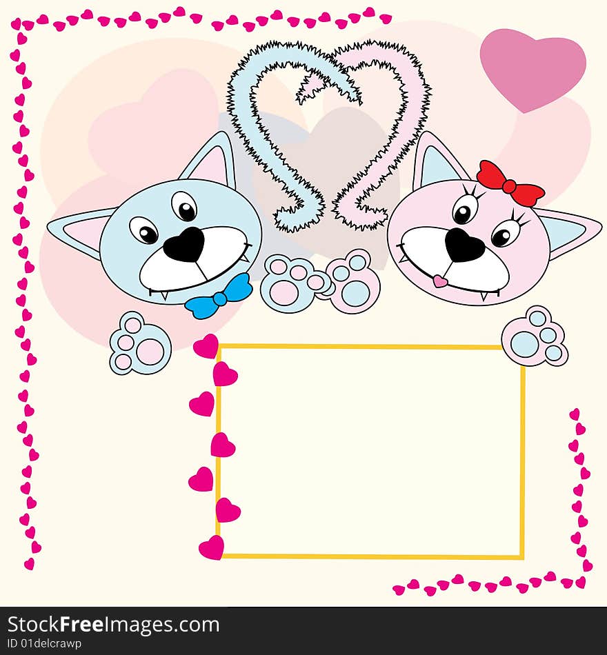 Collection of falling in love animals over cute background with hearts. Collection of falling in love animals over cute background with hearts