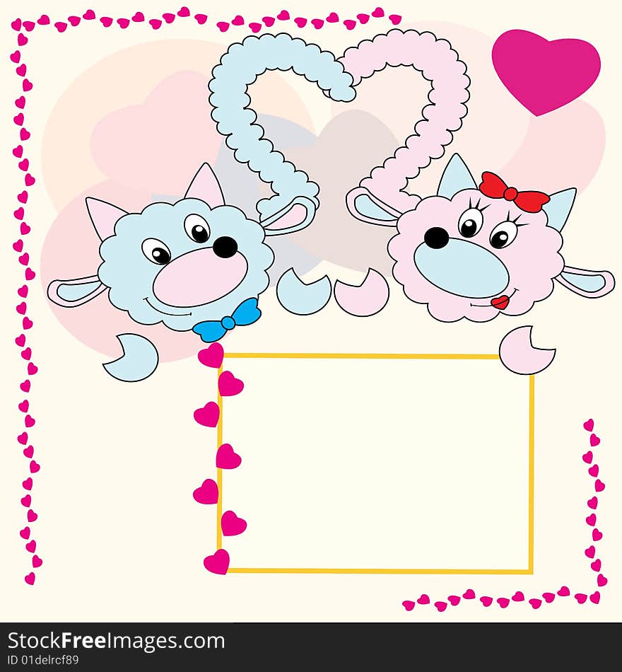 Collection of falling in love animals over cute background with hearts. Collection of falling in love animals over cute background with hearts