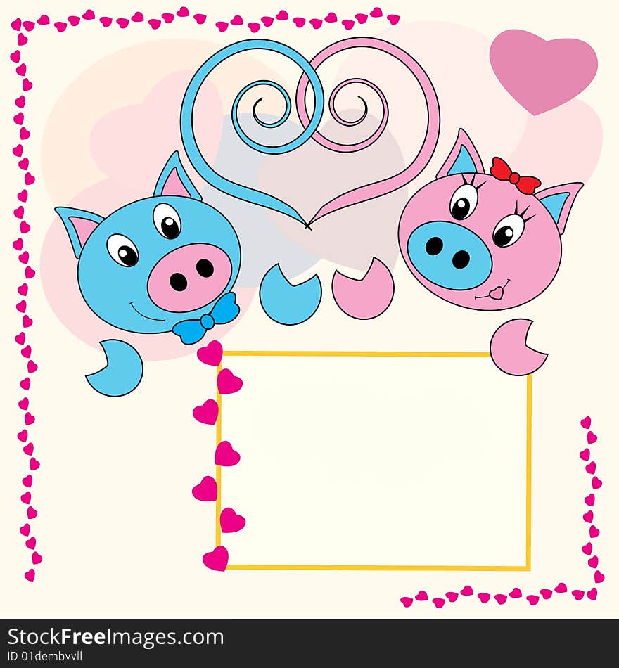 Collection of falling in love animals over cute background with hearts. Collection of falling in love animals over cute background with hearts